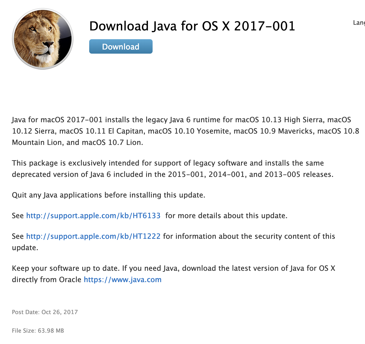 Java for macos 2017-001 download